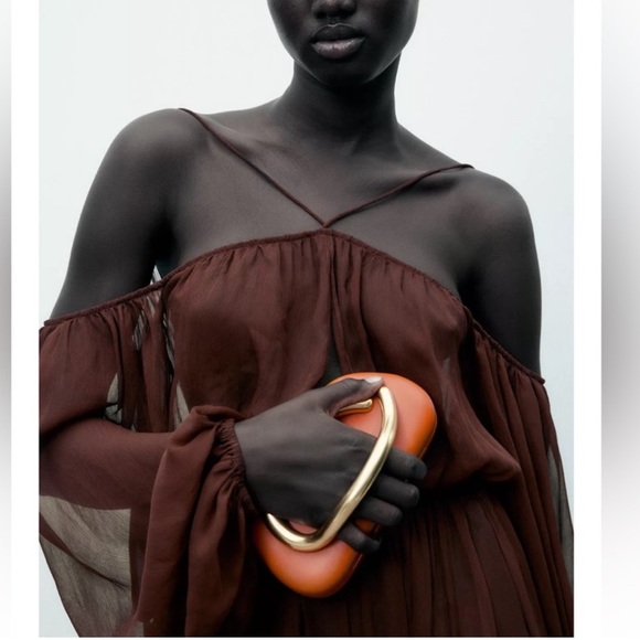 Zara Gold Clasp Box Bag/  Clutch Orange NWT - Picture 5 of 7